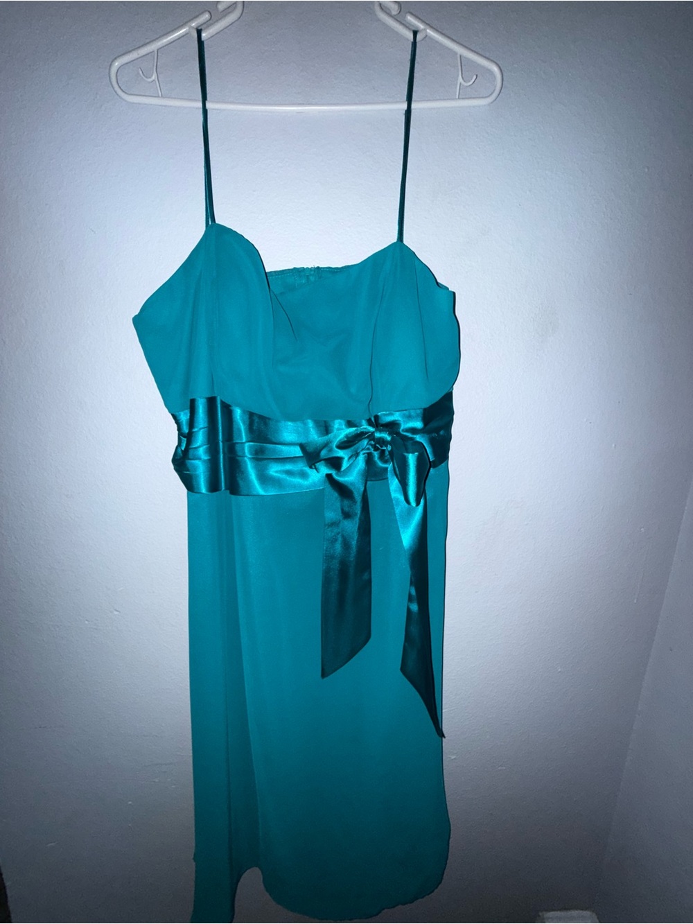 Teal Spaghetti Strap Dress with Satin Waist Tie